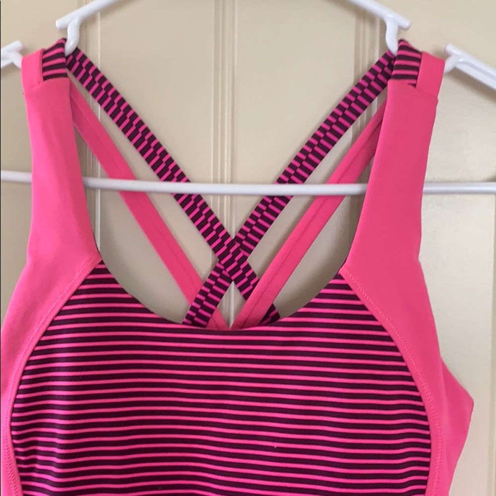 Lululemon Pink & Maroon Stripe Bra-n-Tank Top EUC - Picture 2 of 5